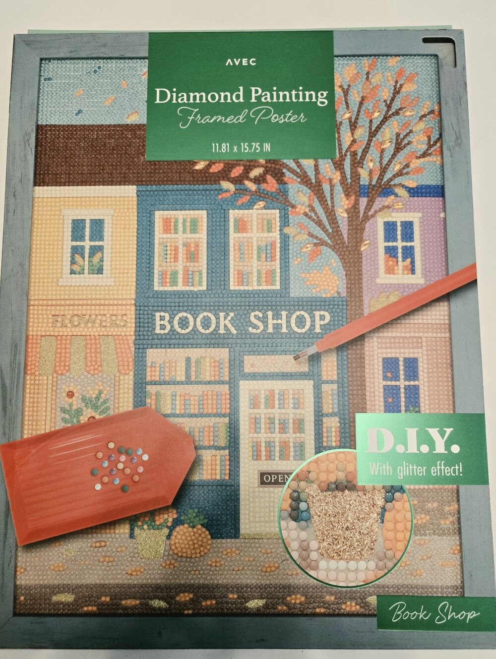New-Diamond Art Wood Framed Bookshop Kit, Diamond Painting DIY, Avec,